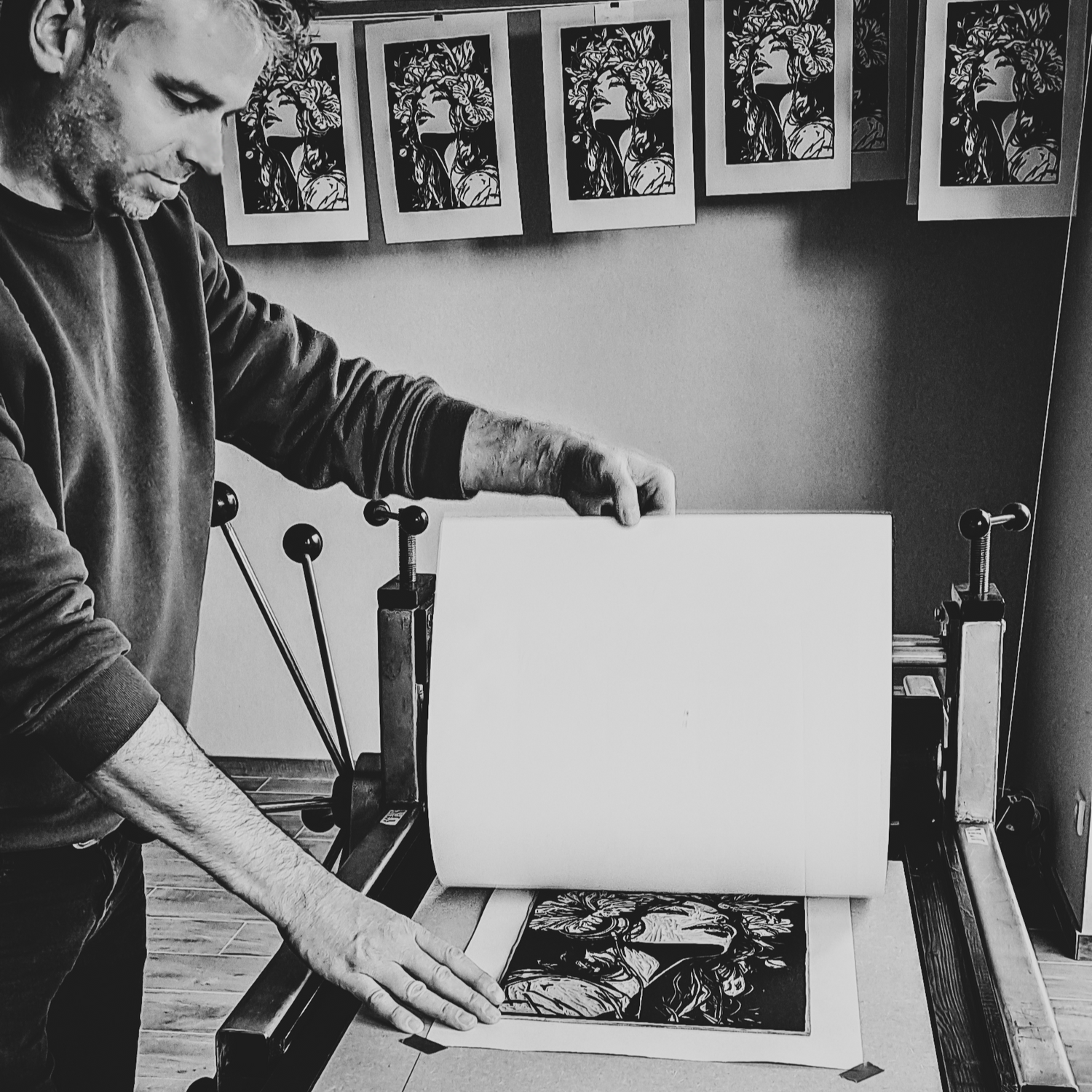 Handgedrukte grafiek / linoprint van kunstenaar Christiaan Dekker