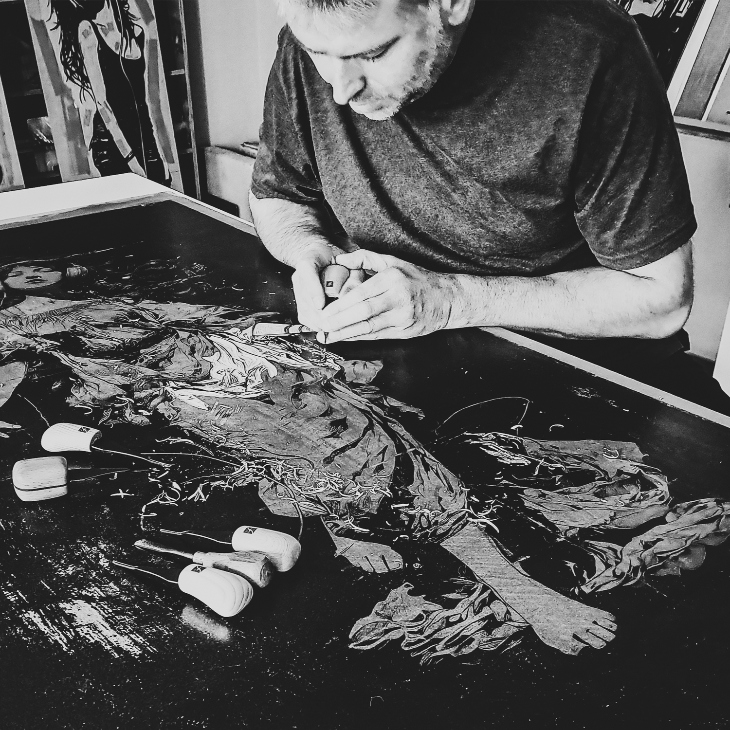 Handgedrukte grafiek / linoprint van kunstenaar Christiaan Dekker