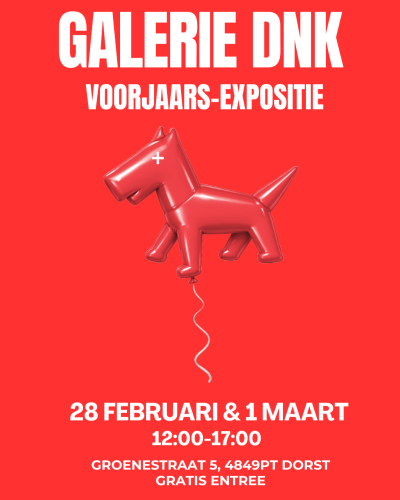 De Voorjaars-expositie bij Galerie DNK vindt plaats op zaterdag 28 februari en zondag 1 maart 2026 van 12:00 tot 17:00 uur.